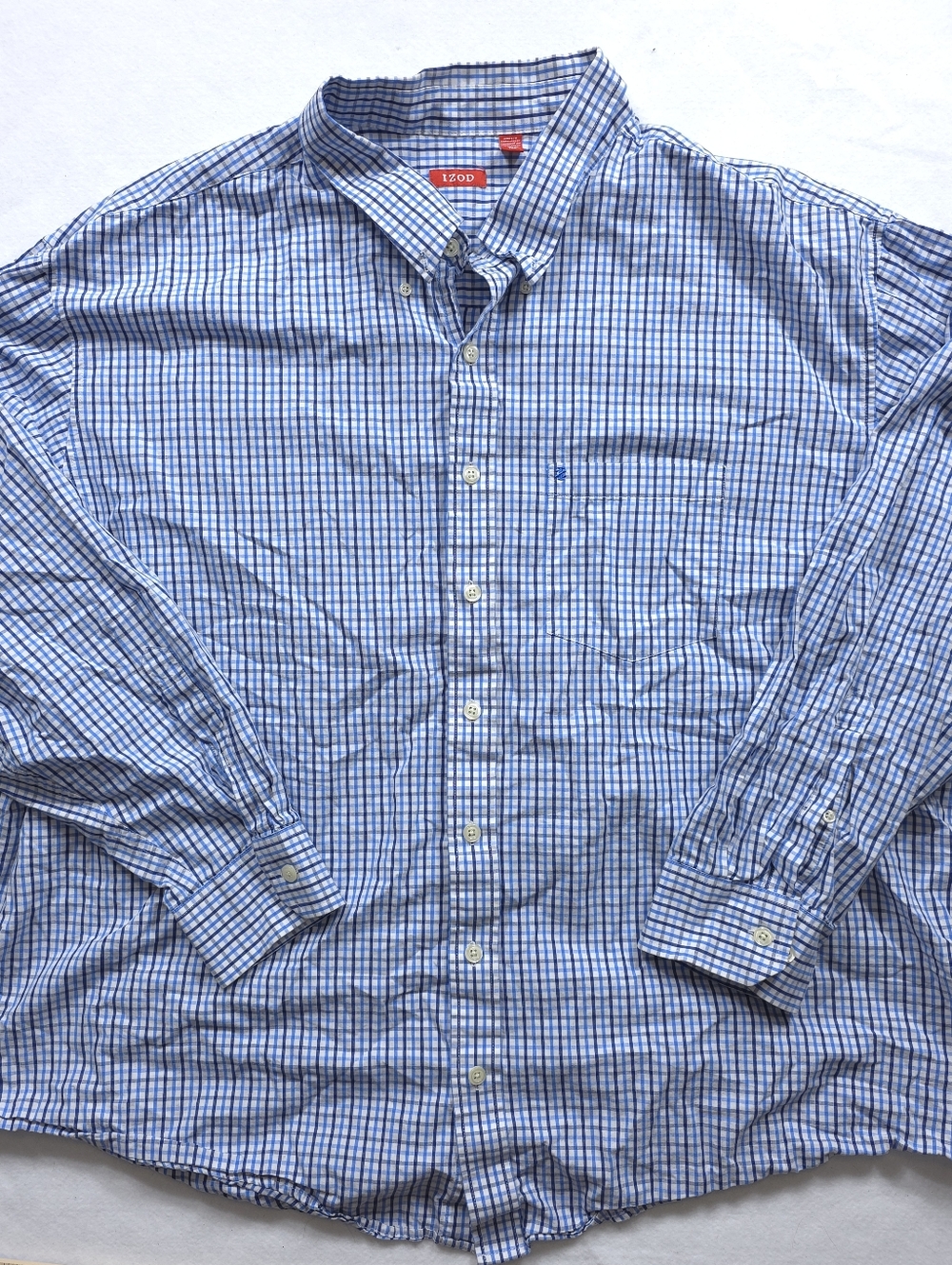 IZOD Mens 4X Blue Check Button Down Shirt Long Sleeve Big & Tall Casual